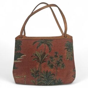 TOMMY BAHAMA Woven Palm Tree Design Leather Top Handle Purse